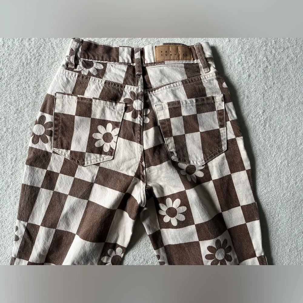 Pacsun Jeans Womens 22 (XS) Eco Flower Checkerboard Button Fly High Rise Frayed - Picture 9 of 9